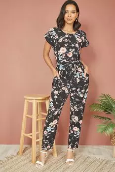 Комбинезон с цветочным принтом Yumi, черный