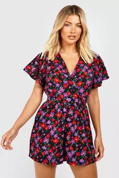 Комбинезон с цветочным запахом Boohoo, черный