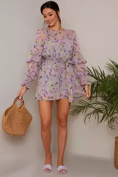 Комбинезон с длинными рукавами и цветочным узором Chi Chi London, черный