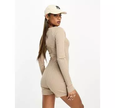 Комбинезон с длинными рукавами и квадратным вырезом в рубчик ASOS DESIGN