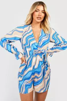 Комбинезон с длинными рукавами из мрамора Boohoo, синий