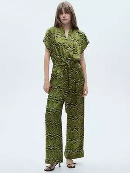 Комбинезон с геометрическим поясом в виде зигзага Mango, зеленый