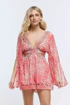 Комбинезон с глубоким вырезом и рукавами «ангел» River Island, красный