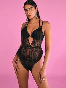 Комбинезон с глубоким вырезом из розового кружева Victoria'S Secret, черный