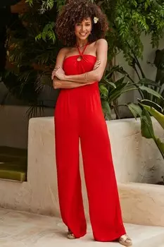 Комбинезон с халтер воротником и кольцевой отделкой Sosandar, красный