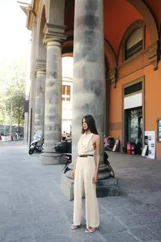 Комбинезон с халтернеком и завязывающимся поясом ZARA, цвет ice