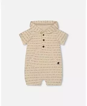 Комбинезон с капюшоном из органического хлопка с принтом для мальчиков, белый цвет Deux par Deux