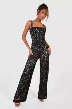 Комбинезон с кружевным корсетом boohoo, черный