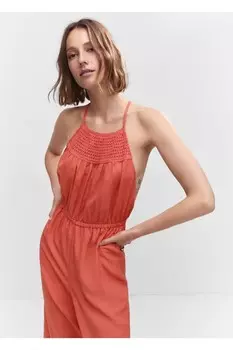 Комбинезон с кружевом Mango, оранжевый