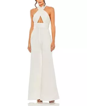 Комбинезон с лямкой на бретельках Mac Duggal и пайетками через плечо, белый