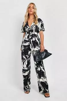 комбинезон с мраморным принтом из ткани крыла ангела Boohoo, черный