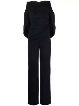 Комбинезон с открытыми плечами и кружевом Talbot Runhof, синий