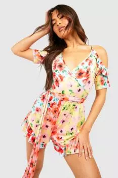 Комбинезон с открытыми плечами и обрюками Boohoo, розовый