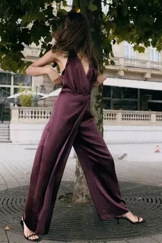Комбинезон с плечем-холтером ZARA, цвет aubergine