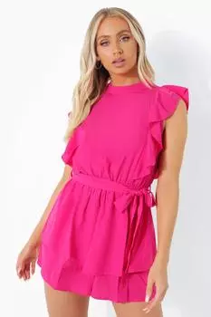 Комбинезон с поясом и высоким вырезом, орбинками Boohoo, розовый