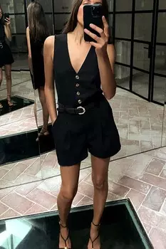 Комбинезон с поясом ZARA, черный