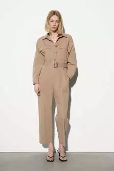 Комбинезон с поясом ZARA, кэмел