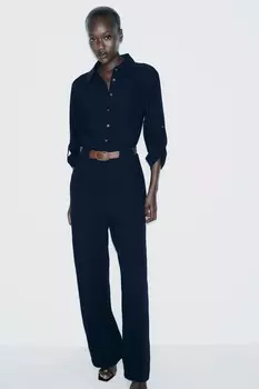 Комбинезон с поясом ZARA, темно-синий