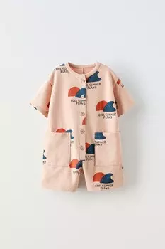 Комбинезон с принтом ZARA, бледно-розовый