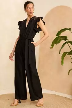 Комбинезон с рукавами крылышками и льном Love & Roses, черный