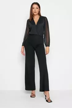 Комбинезон с сетчатыми рукавами и запахом Long Tall Sally, черный