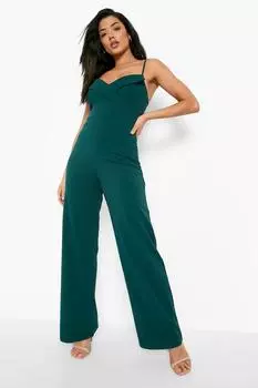 Комбинезон с широким ноги и деталями на лянках Boohoo, зеленый