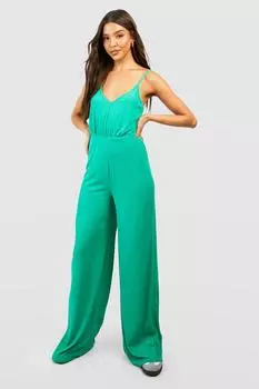 Комбинезон с широким ногиным ребристом поглушением Boohoo, зеленый