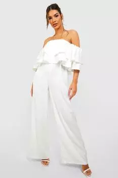 Комбинезон с широкими ногими и ярусными рубками Boohoo, слоновая кость