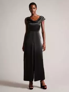 Комбинезон с широкими штанинами и драпированным вырезом Ted Baker Dolynn, черный