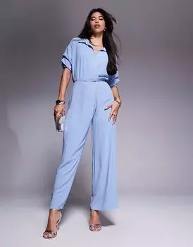Комбинезон с широкими штанинами и драпировкой от ASOS DESIGN синего цвета