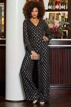 Комбинезон с широкими штанинами и металлическими вставками спереди Sosandar, черный