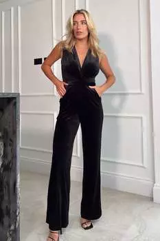 Комбинезон с широкими штанинами и перекрученным передом Girl In Mind, черный