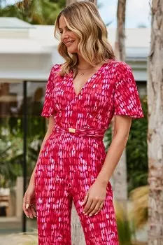 Комбинезон с широкими штанинами и поясом рукавом Angel Sosandar, розовый