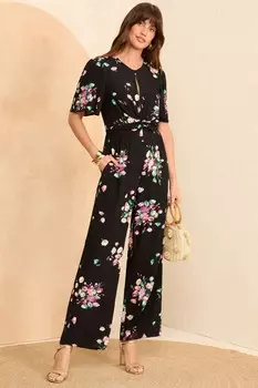 Комбинезон с широкими штанинами и принтом «замочная скважина» Love & Roses, черный