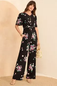 Комбинезон с широкими штанинами и принтом «замочная скважина» Love & Roses, черный