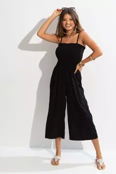 Комбинезон с широкими штанинами и присборенной резинкой сверху Pour Moi, черный