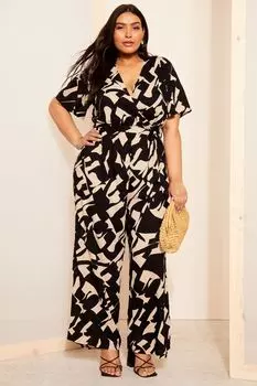 Комбинезон с широкими штанинами и расклешенными рукавами Curves Like These, черный