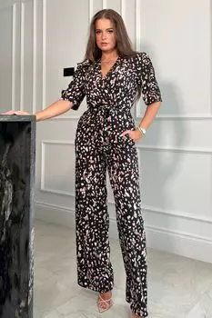 Комбинезон с широкими штанинами и рукавами фонариками Fizz Girl In Mind, черный