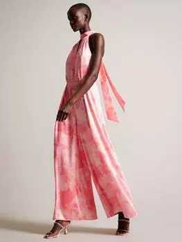 Комбинезон с широкими штанинами и воротником-халтером Ted Baker Tinslee, коралловый