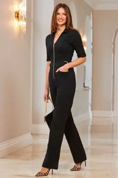 Комбинезон с широкими штанинами и застежкой-молнией спереди Sosandar, черный