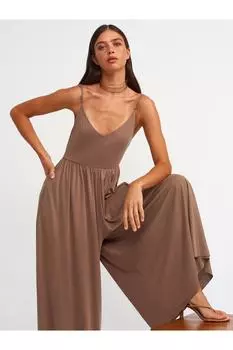 Комбинезон с широкими штанинами на бретелях-норка Dilvin, коричневый