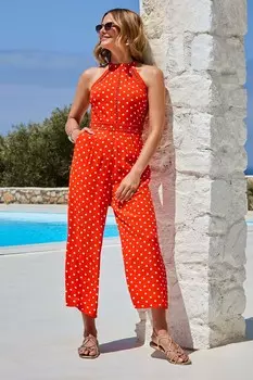 Комбинезон с точечным принтом и отделкой в виде лестницы Sosandar, оранжевый