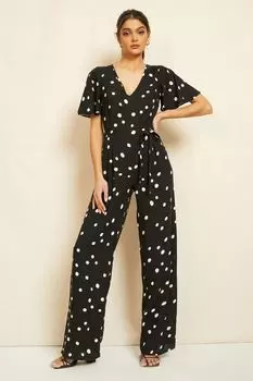 Комбинезон с V-образным вырезом и широкими штанинами с поясом Friends Like These, черный