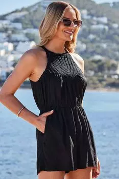 Комбинезон с воротником-хомутом связанный крючком Sosandar, черный