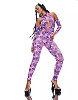 Комбинезон с вырезами и кольцами ASYOU Festival с принтом в виде губ