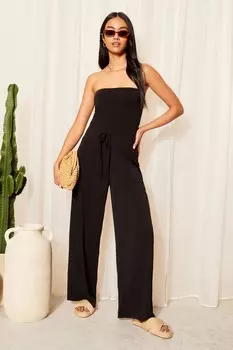 Комбинезон с вырезом-бандо и завязкой на талии Friends Like These, черный