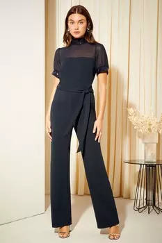 Комбинезон с высоким воротом и короткими рукавами, отделанный пайетками Friends Like These, синий