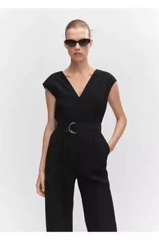 Комбинезон с заостренным воротником на талии Mango, черный