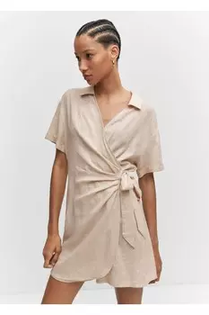 Комбинезон с запахом и завязкой-бабочкой Mango, бежевый