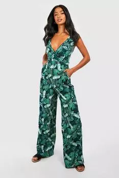 Комбинезон с запахом передней передней пальмой petite Boohoo, черный